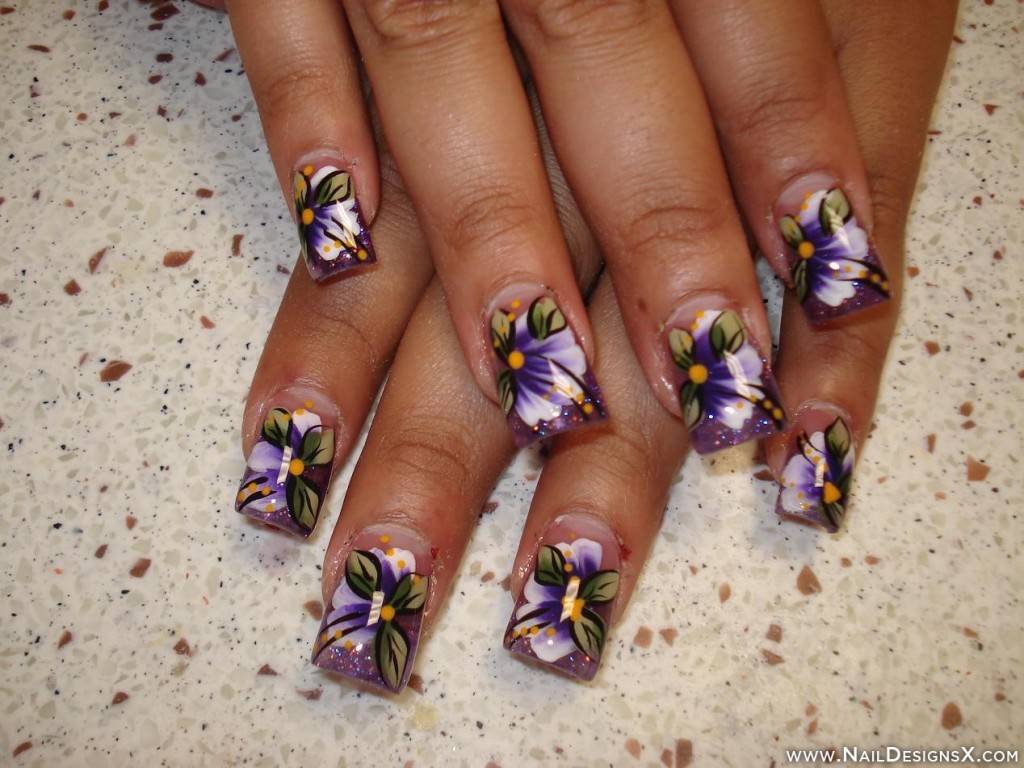 Acrylic Nail Design with Flowers