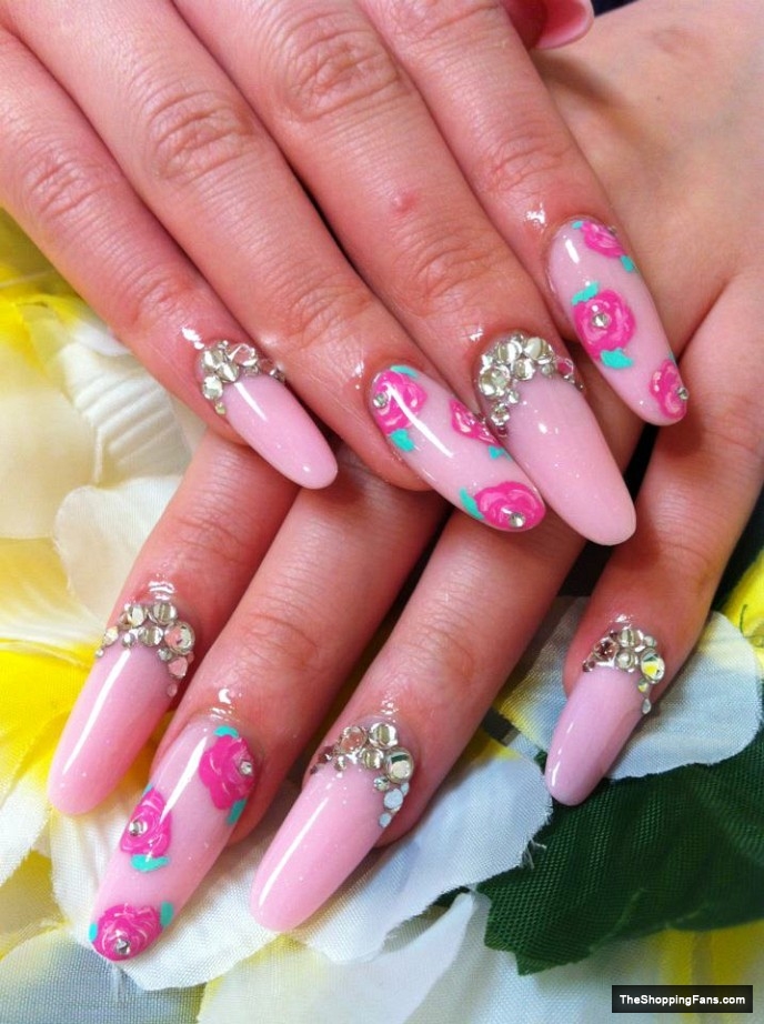 Acrylic Nail Design with Flowers