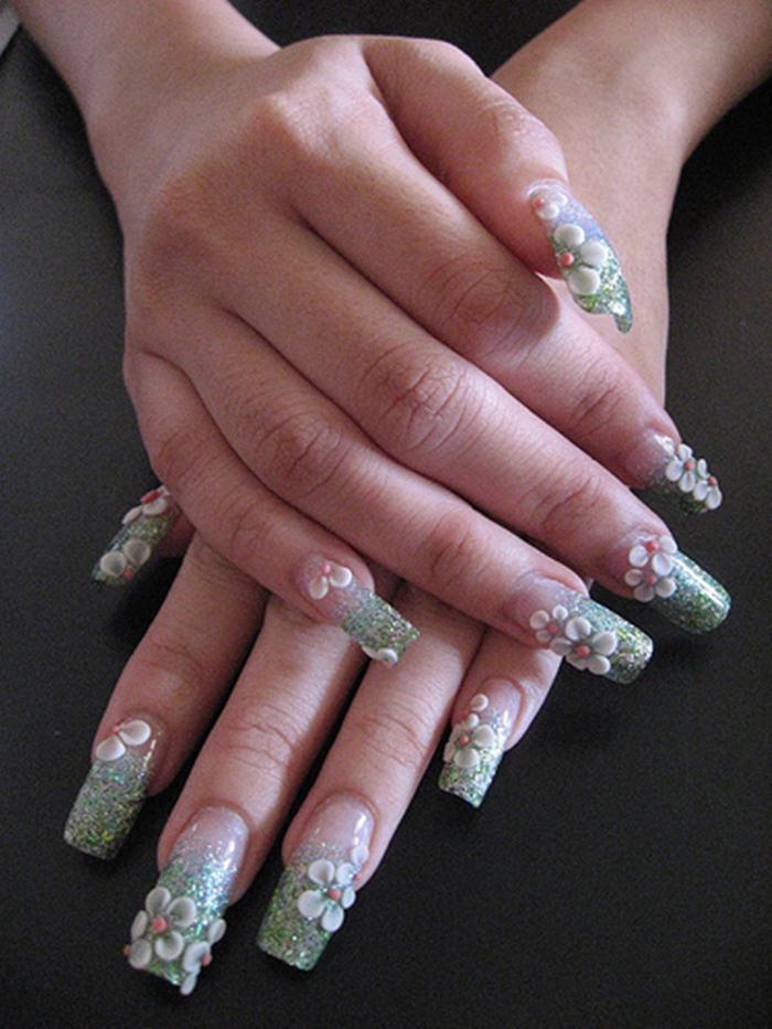 Acrylic Nails with 3D Flowers