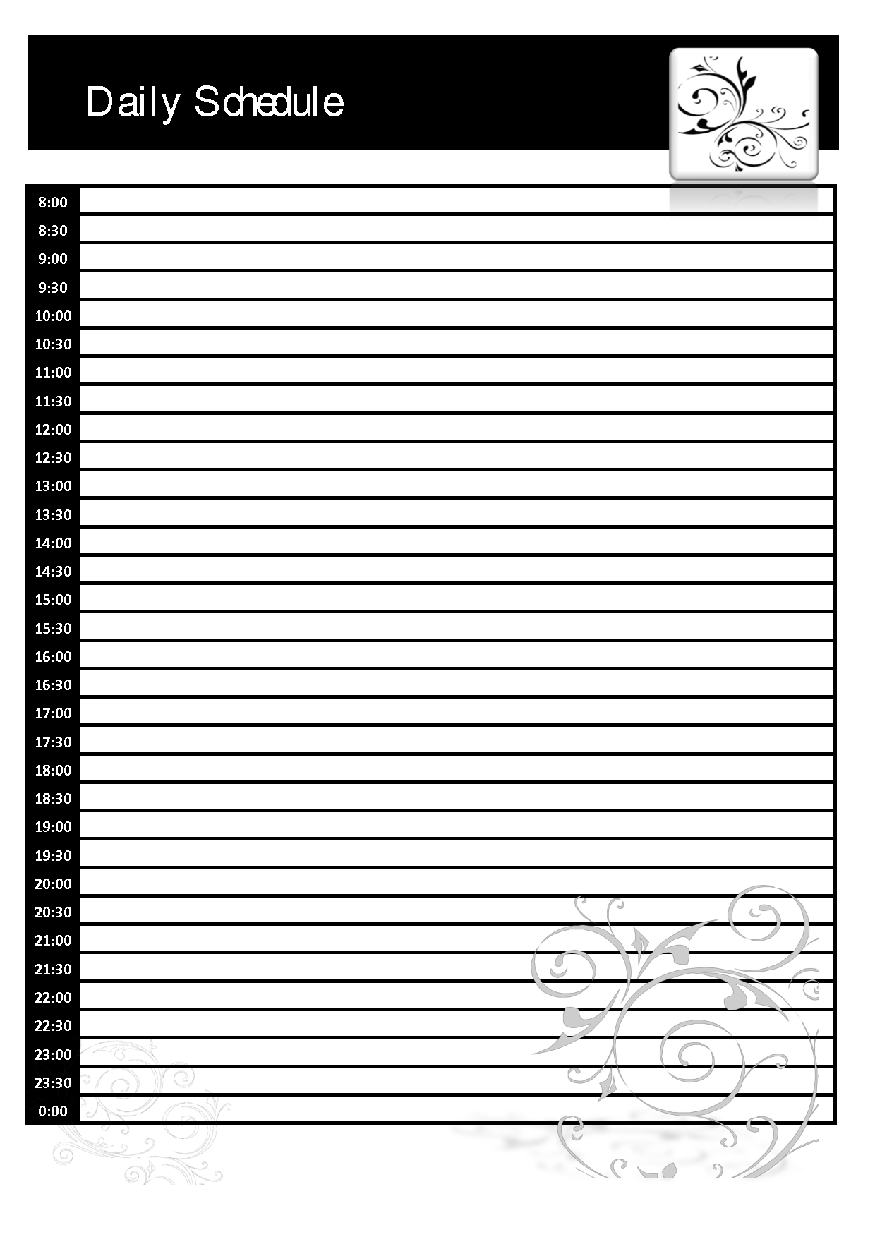 Blank Daily Schedule Template