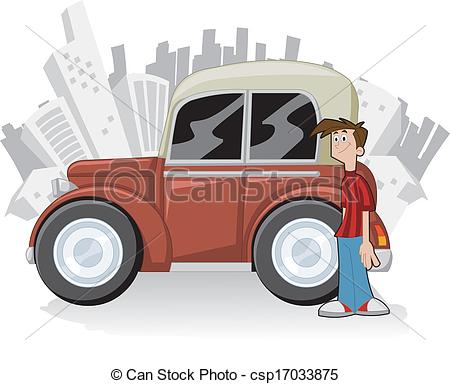 Cartoon Old Man and Car Clip Art