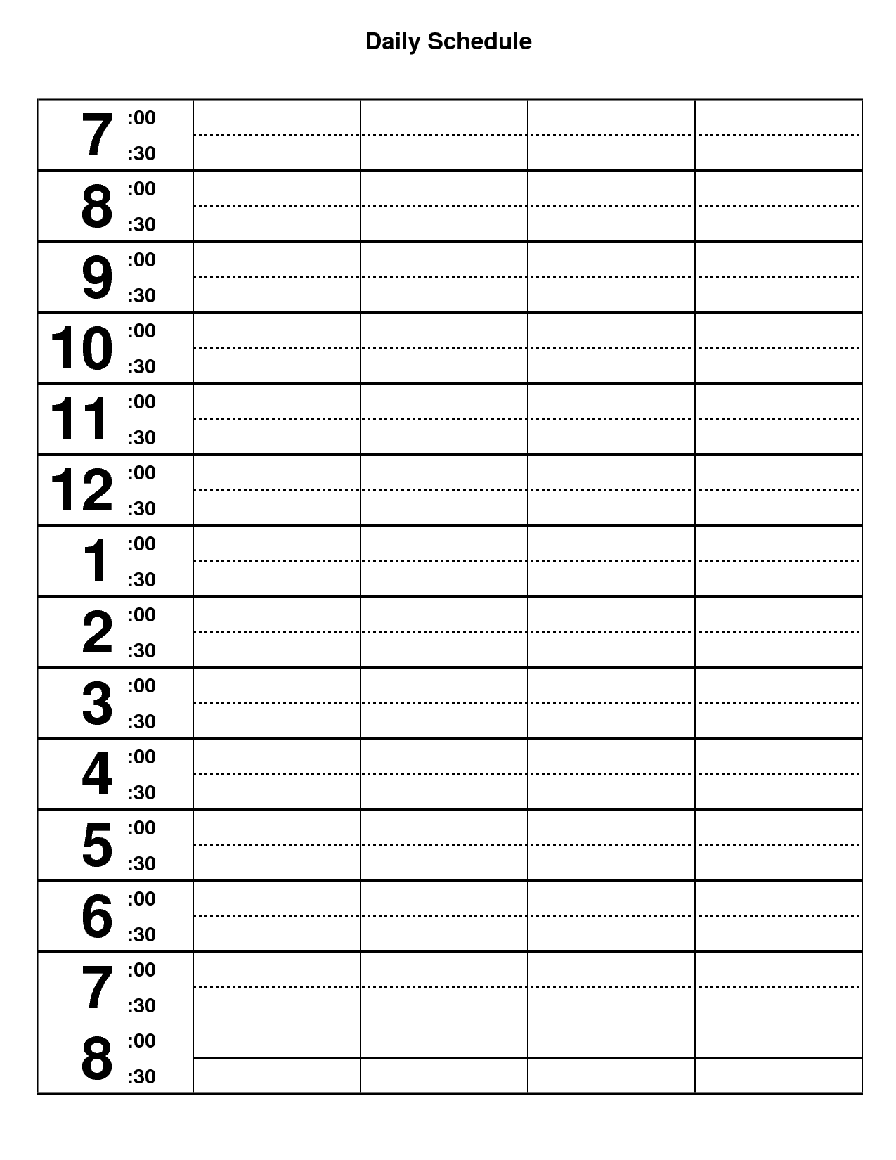 Daily Time Schedule Template