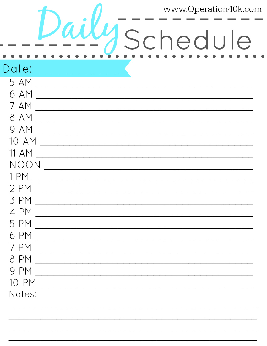 Free Printable Blank Daily Schedule