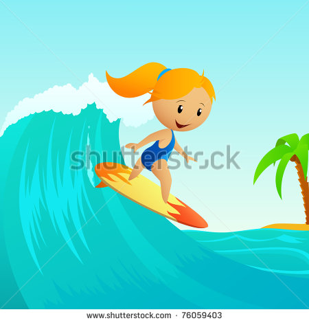 Little Cartoon Girl Surfing