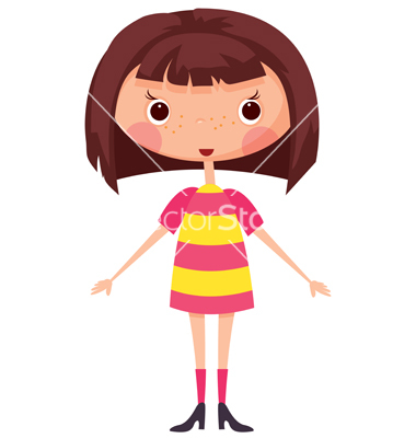 Little Cartoon Girl with Brown Hair