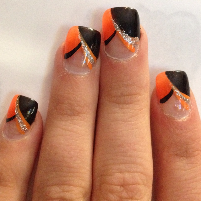 Orange and Black Nails