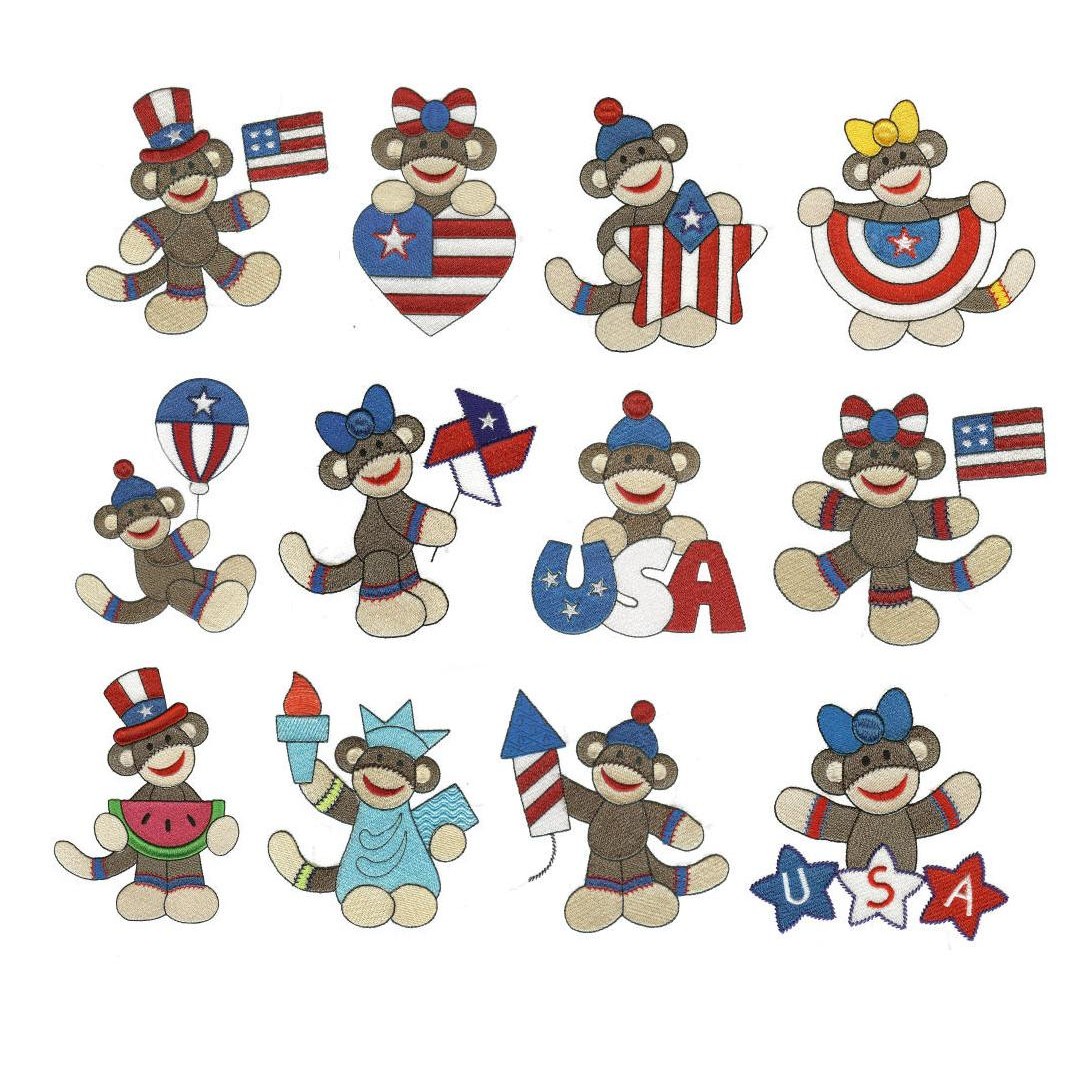 Patriotic Sock Monkey Embroidery Design