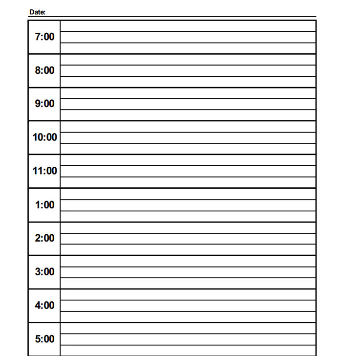 Daily appointment template free printable