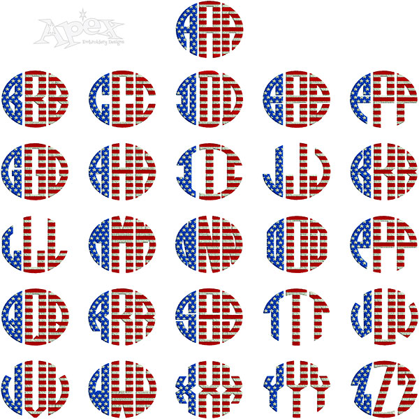 USA Flag Embroidery Font
