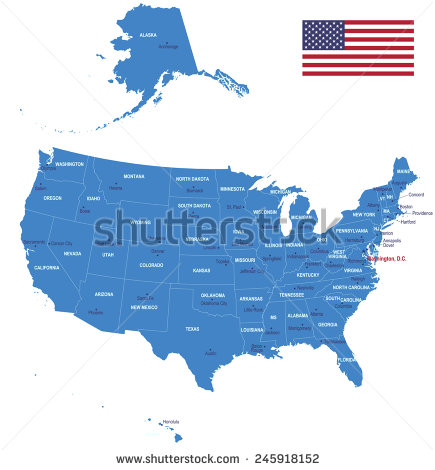 USA Map with States Flags