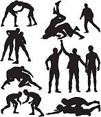 Wrestling Silhouette Clip Art