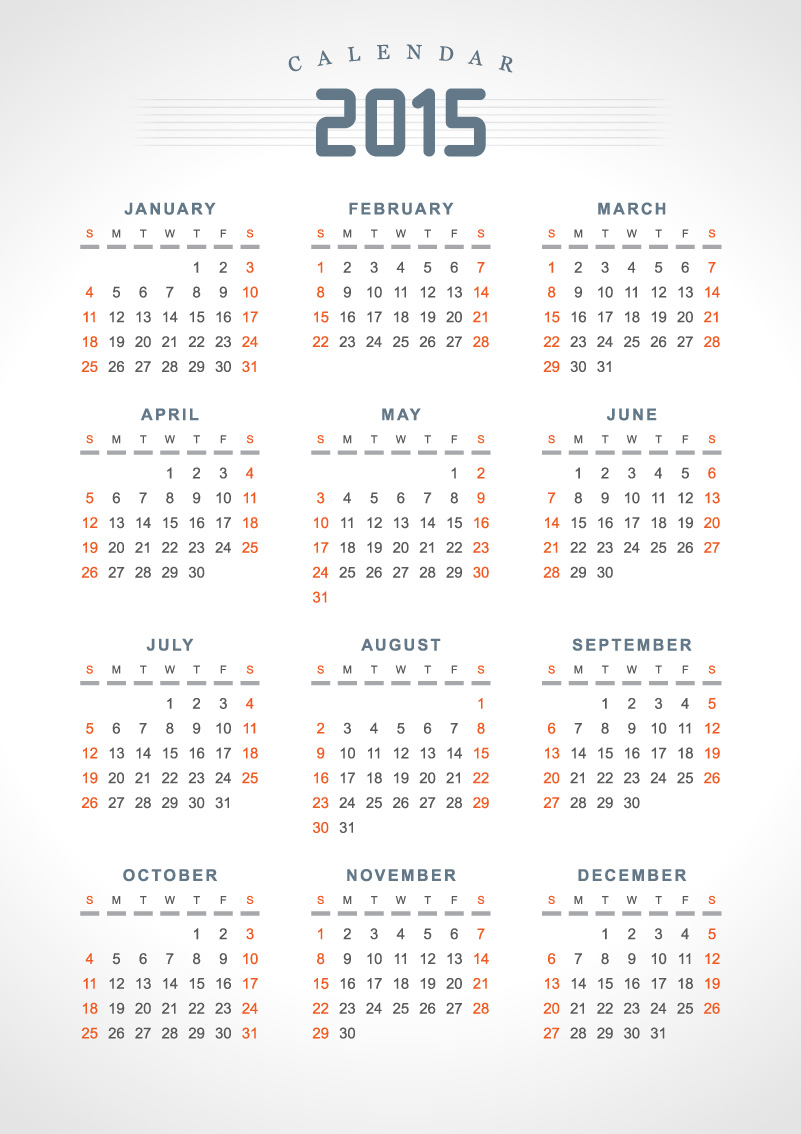 2015 Calendar with Lines