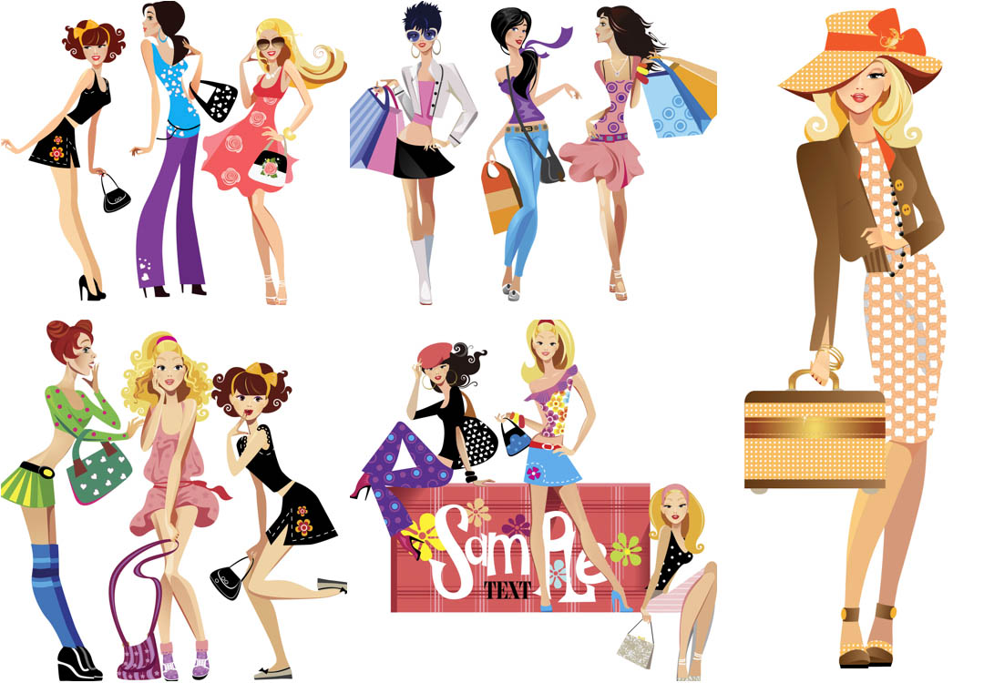 Cartoon Girls Shopping Clip Art