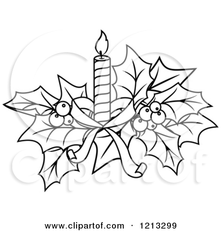 Christmas Candle Clip Art Black and White