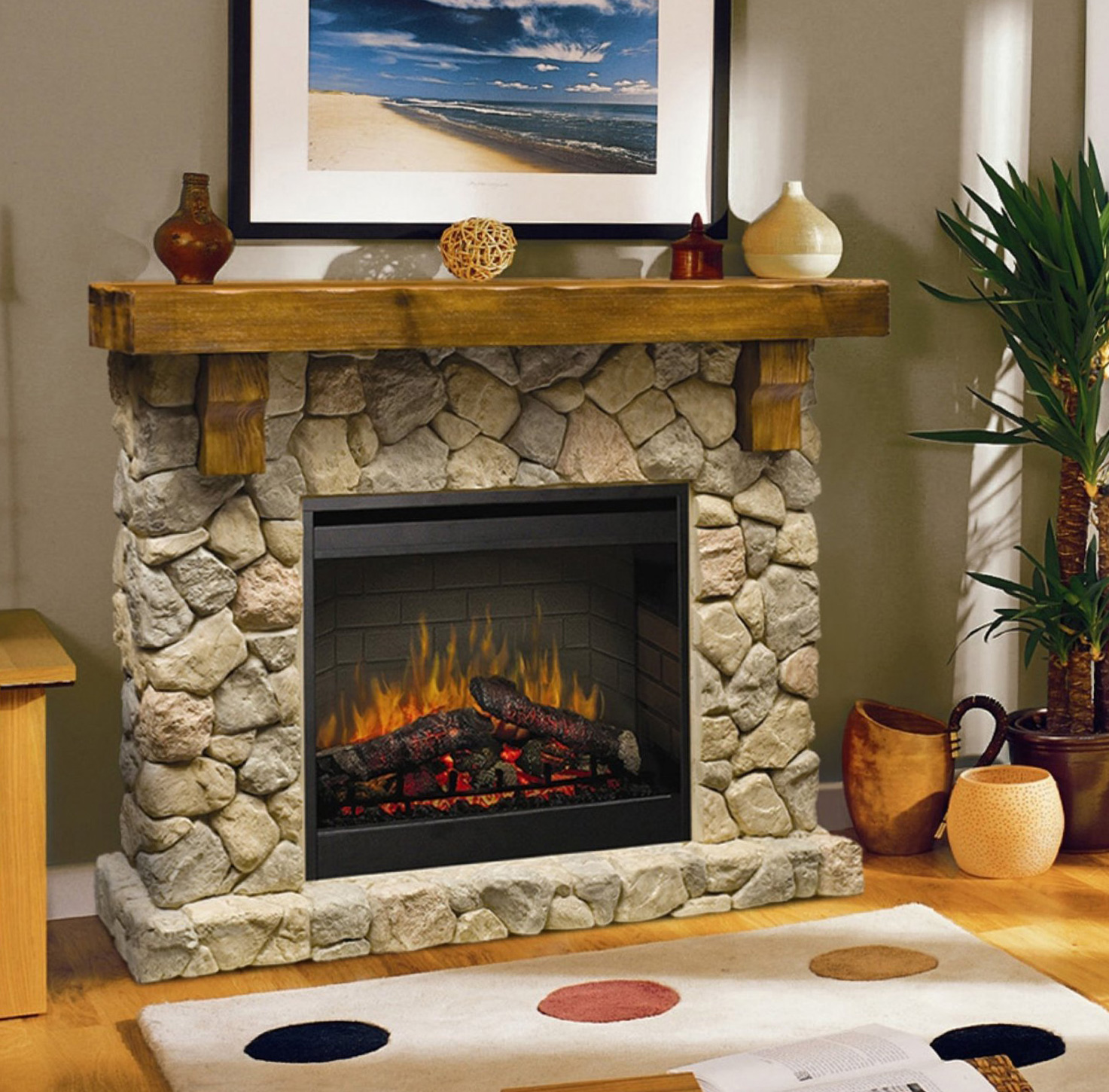 Corner Fireplace Designs with Stone