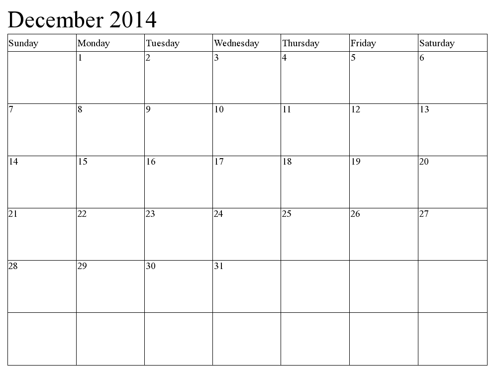 December 2014 Calendar Printable December 2014 Calendar Printable