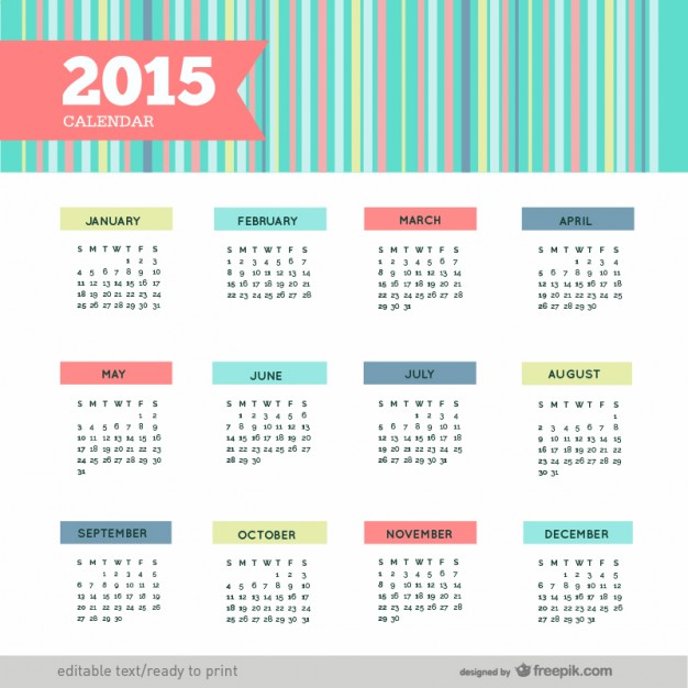 Free Colorful Calendars 2015