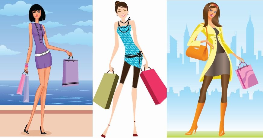 Girls Shopping Vector Illustration