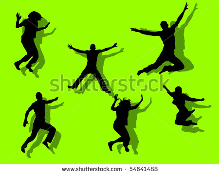 Silhouettes of People Jumping