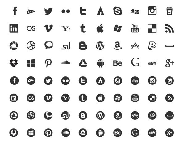 Social Media Icons Black and White