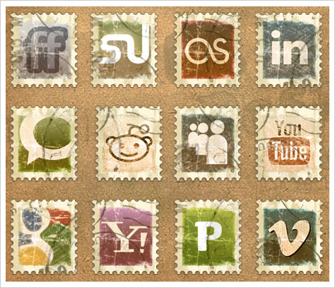 Vintage Social Media Icon Stamps