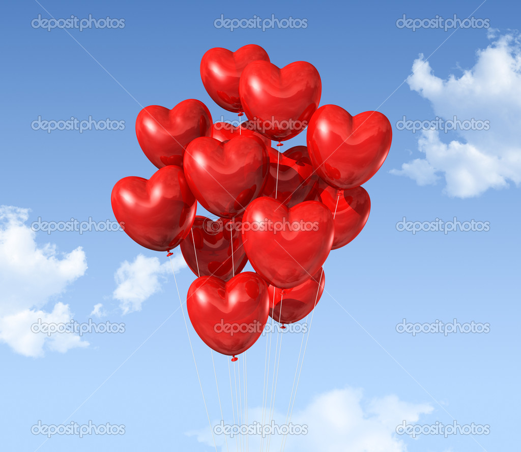 Heart Shaped Balloons in the Sky