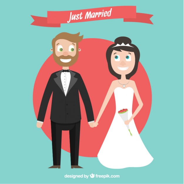 Just Married Cartoon Couple