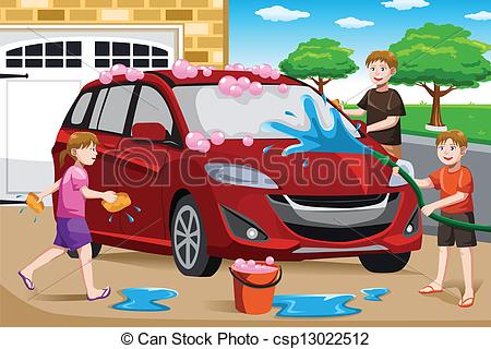 Kids Washing Car Clip Art