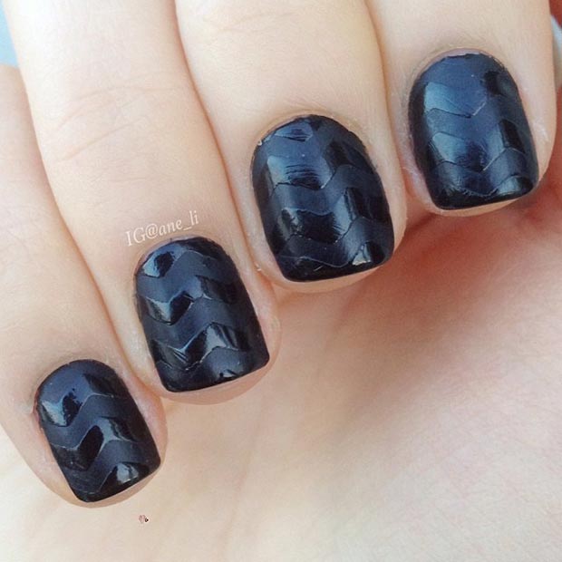 Matte Black Nail Design Short