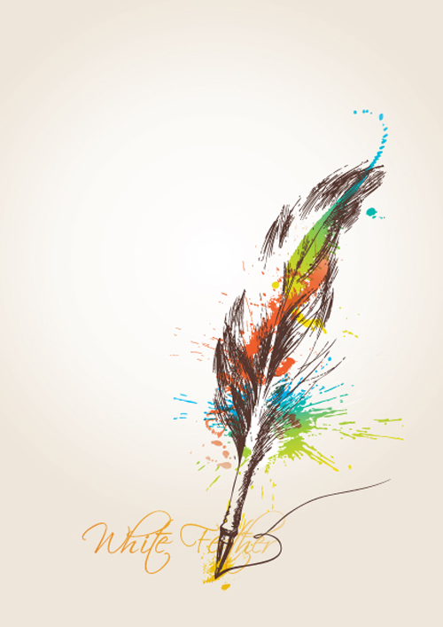 16 Floral Design Vector Linear Feather Images