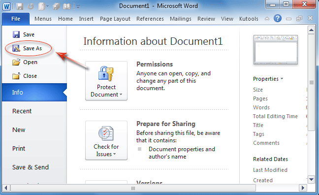 Save Microsoft Word 2010