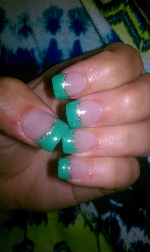 Teal French Tip Acrylic Nail Designs