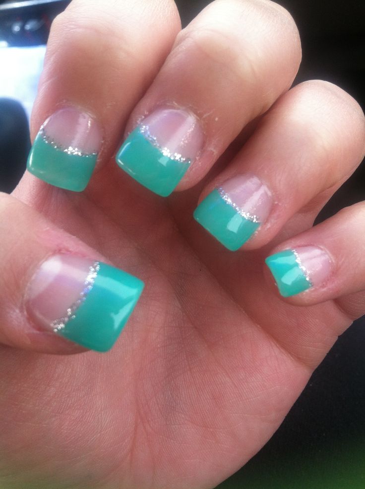 Teal French Tip Acrylic Nail Designs