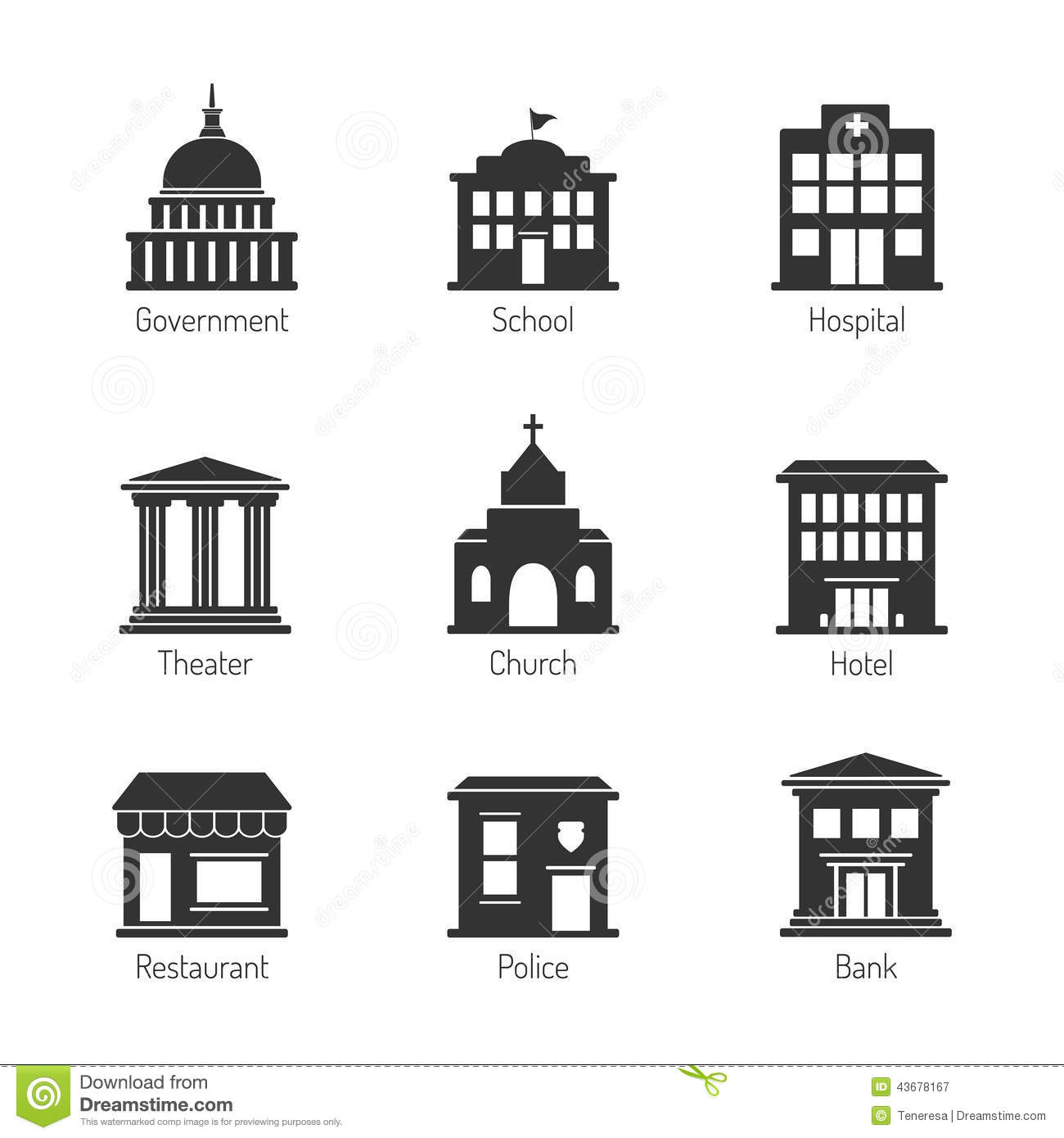 Vector Clip Art Icons Buildings