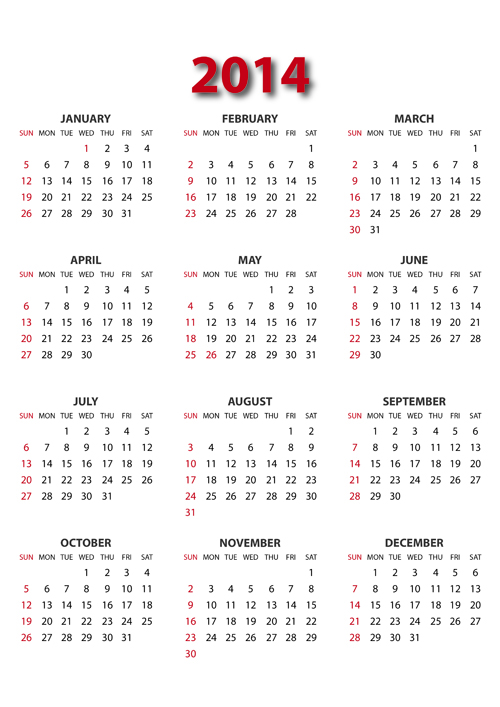 2014 Annual Calendar 2014 Annual Calendar