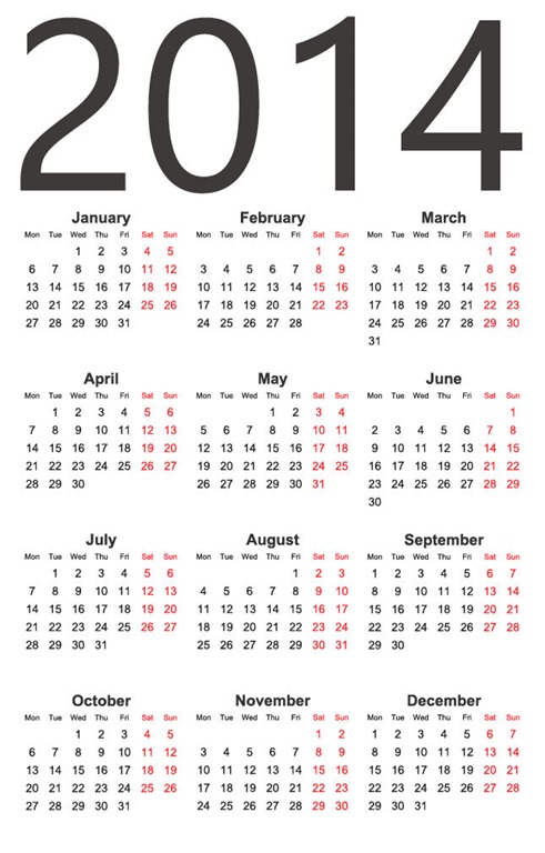 10 2014 Calendar Vector Images