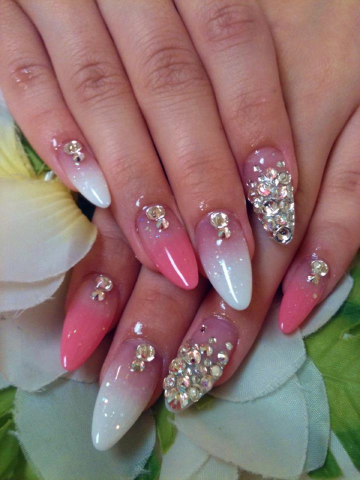 Acrylic Nail Designs with Rhinestones