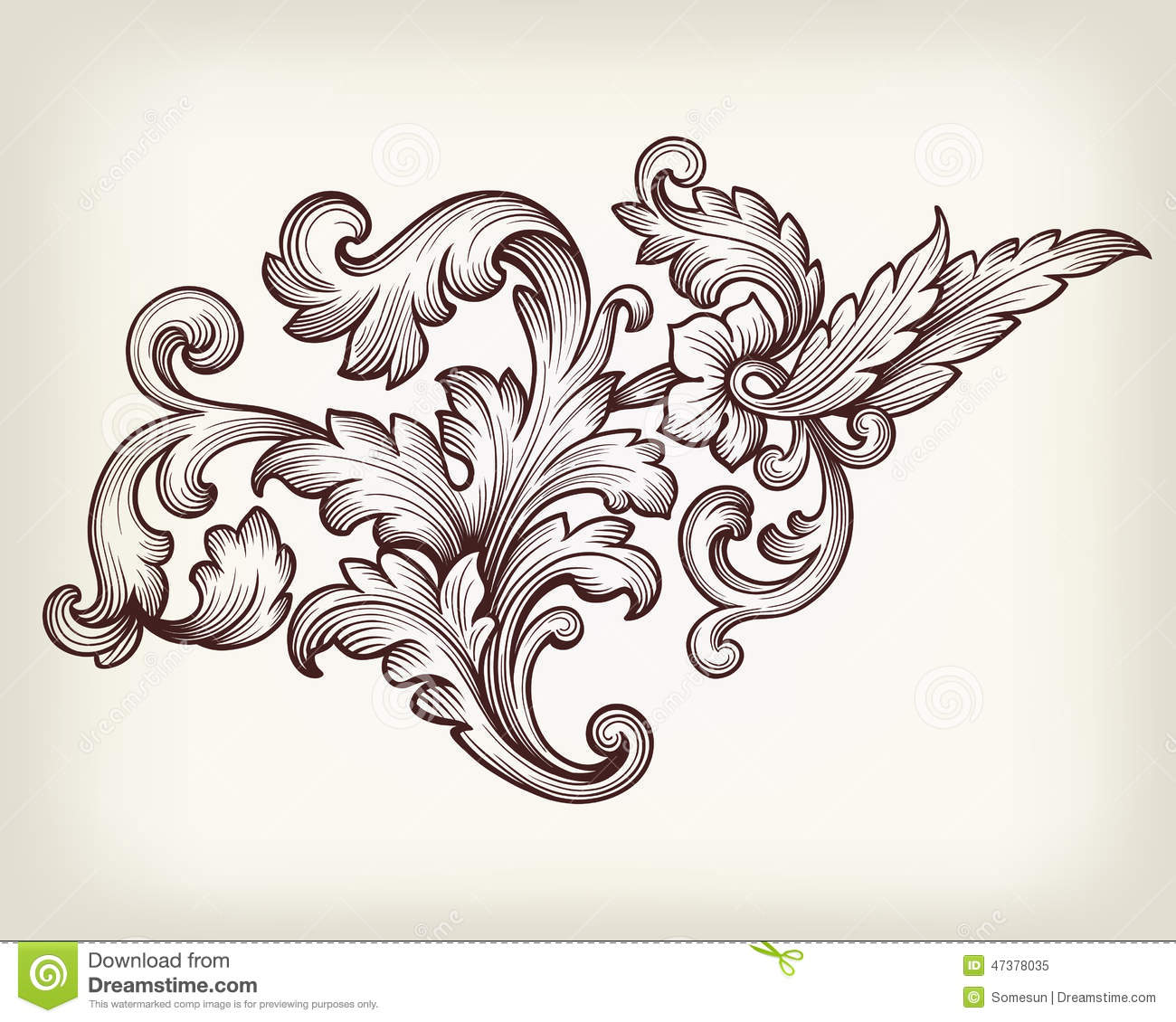 Baroque Floral Scroll Filigree Design