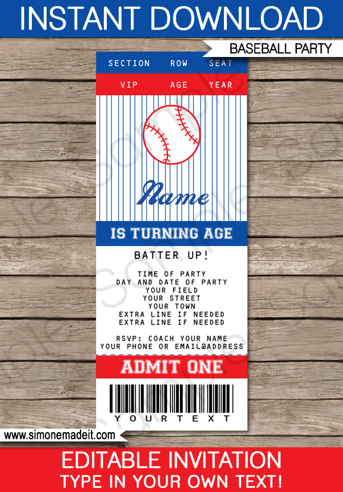 Baseball Ticket Invitations Template