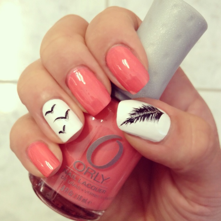 Bird and Feather Nail Art