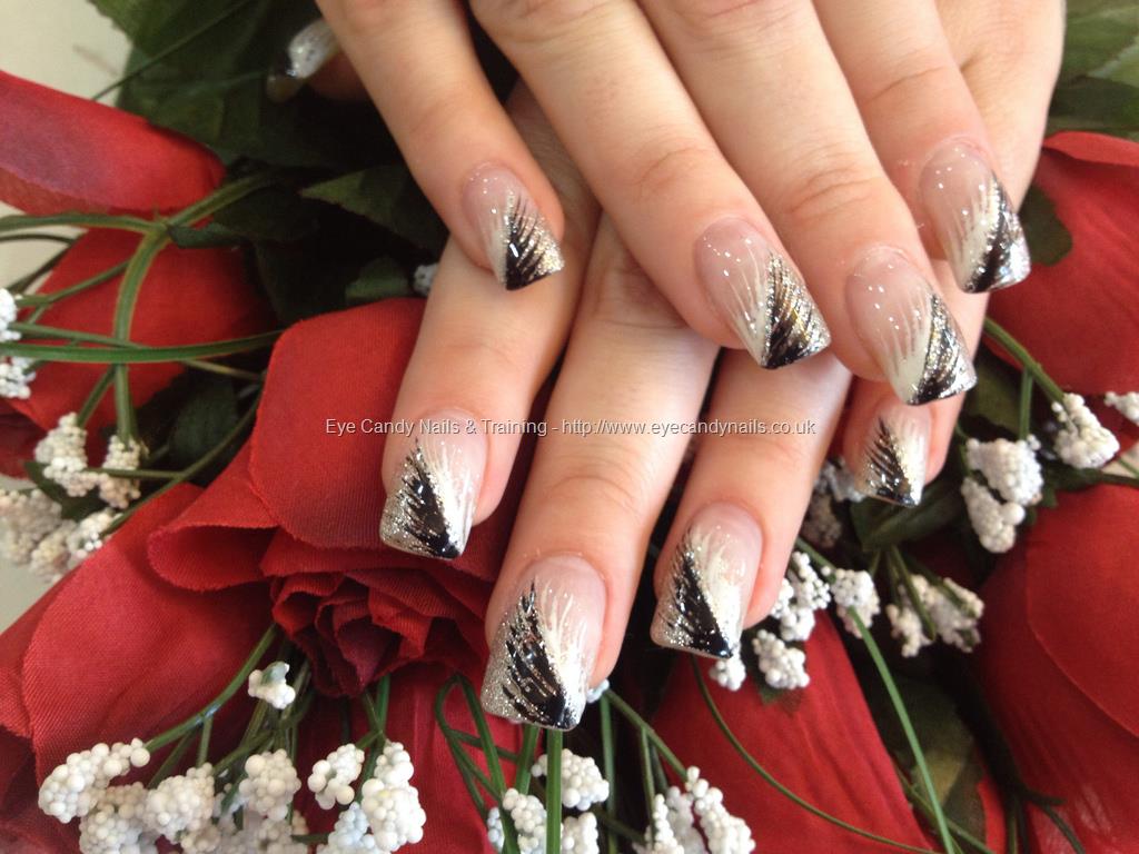 Black and White Acrylic Nails with Feather