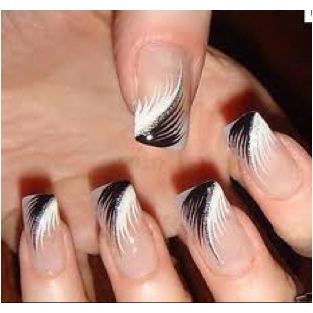 12 White Nails With Feather Design Images