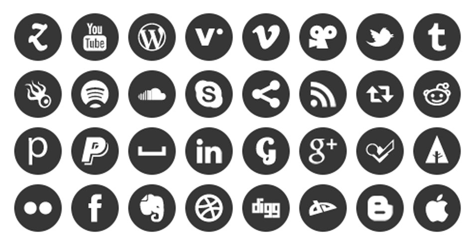 Black Round Social Media Icons