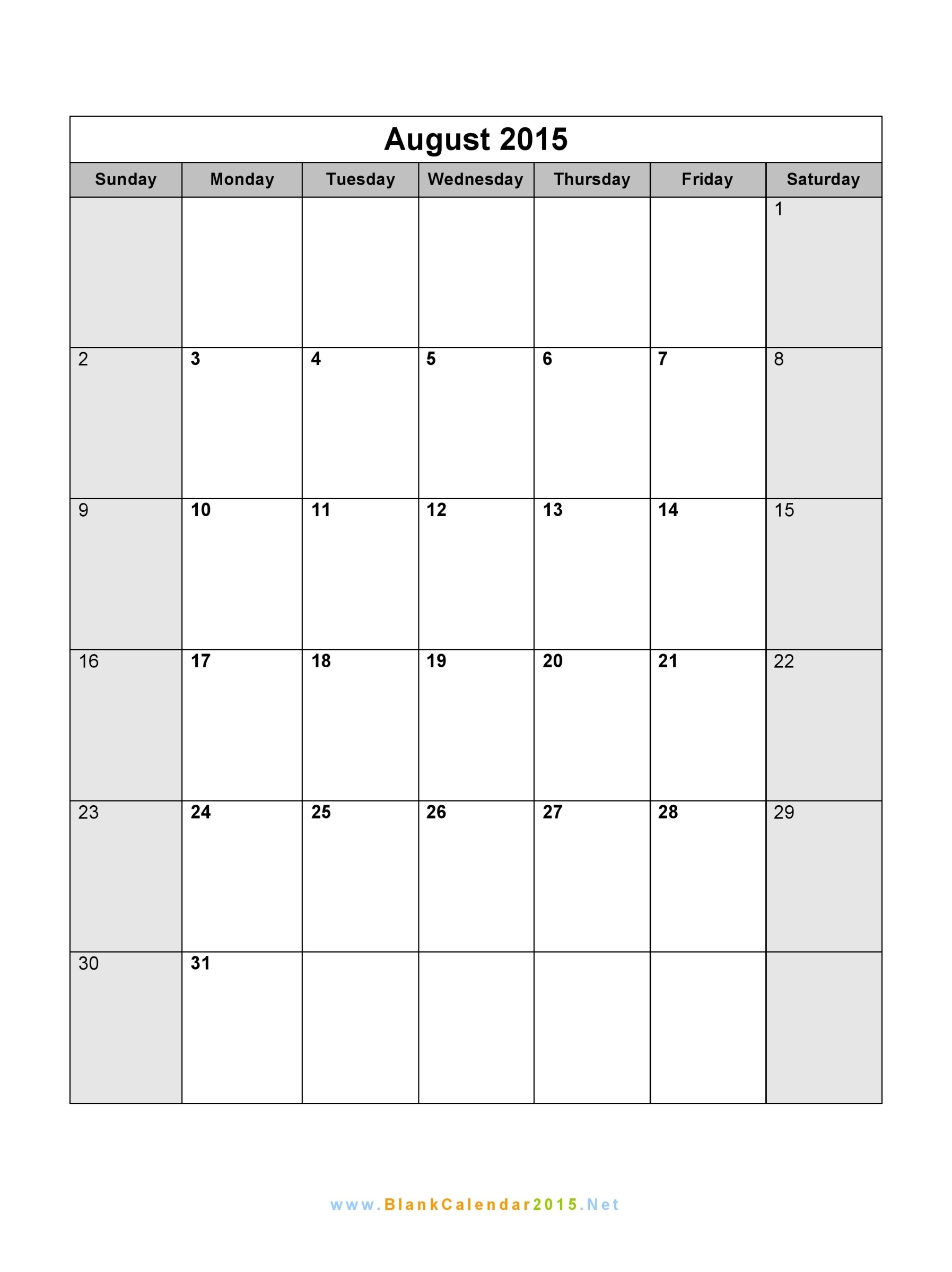Blank Calendar August 2015