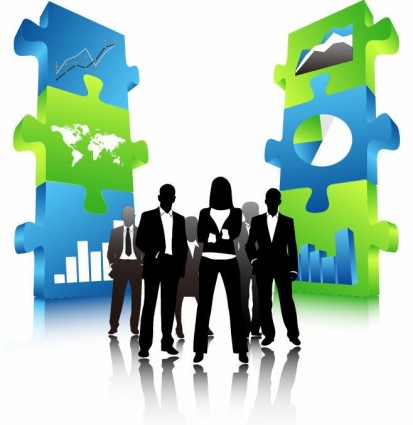 Business People Against Jigsaw Puzzle Pieces Business People Against Jigsaw Puzzle Pieces