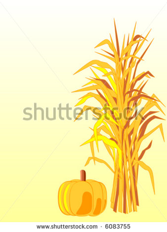 Corn Stalk and Pumpkin Clip Art