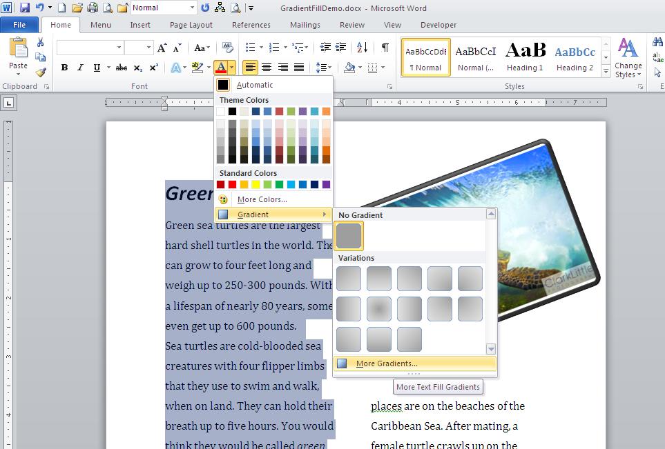 Fill Text Effect Microsoft Word
