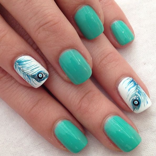 Peacock Feather Nail Art Design