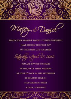 Purple and Gold Wedding Invitation Purple and Gold Wedding Invitation