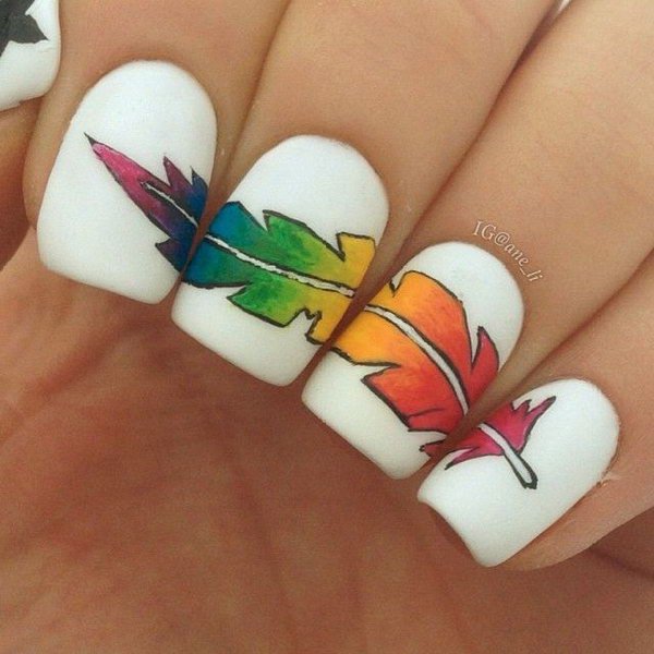 Rainbow Feather Nail Art